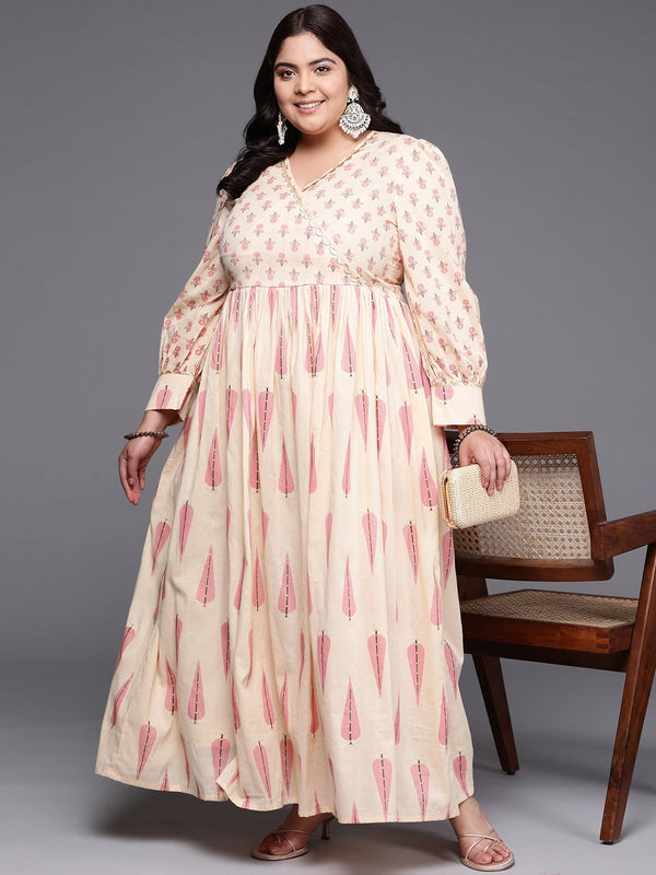 Plus Size Floral Printed Wrap Maxi Pure Cotton Ethnic Dress