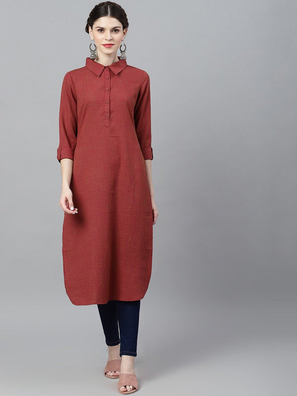 Women's  Maroon & Olive Green Solid Pathani Kurta - AKS