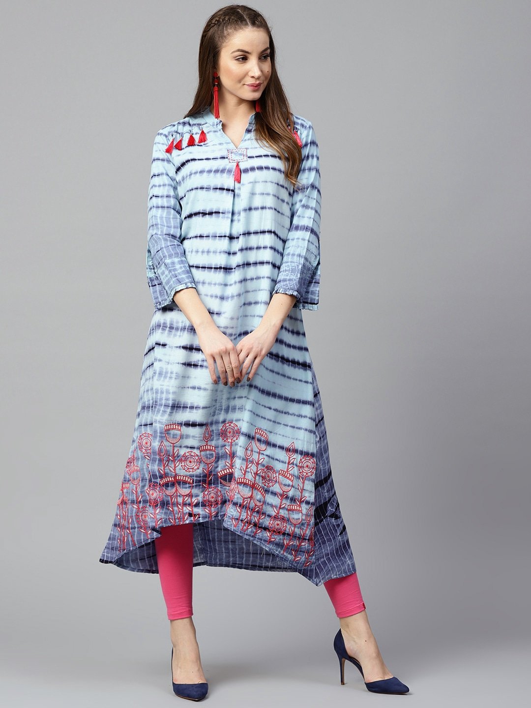 Women's Blue & Pink A-Line Kurta - Yufta