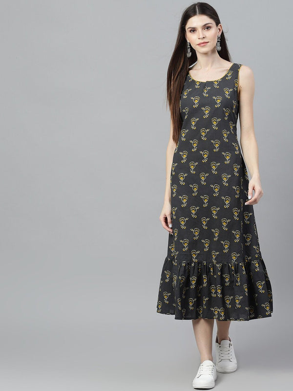 Women's  Grey Printed A-Line Dress - AKS