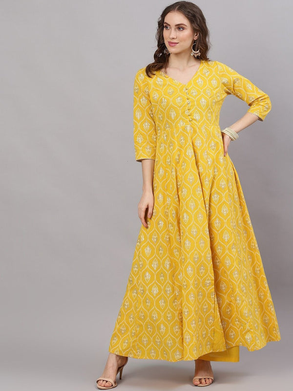 Women's  Yellow Self Design Kurta with Trousers - AKS