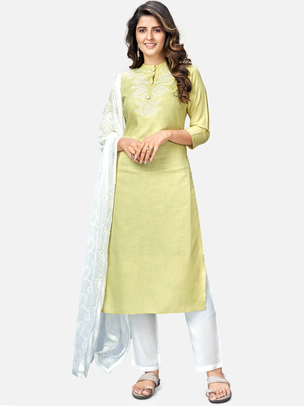 Women's Lime Green Kurta With Pant & Dupatta By Vbuyz (3Pcs Set)