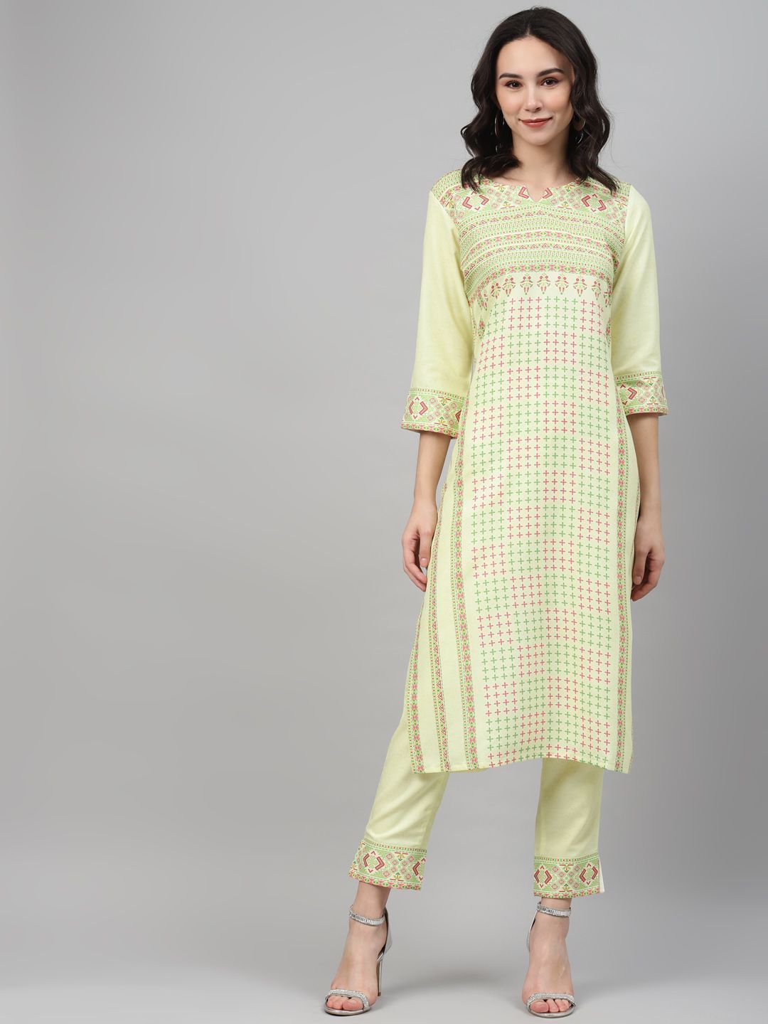 Women's Yellow Color Screen Print Straight Kurta And Pant Set - Ziyaa