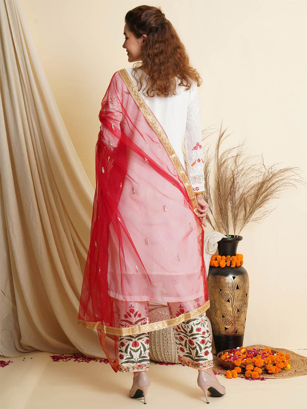 Women's Apricot Colored Embroidered Palazo Kurta Set - Odette