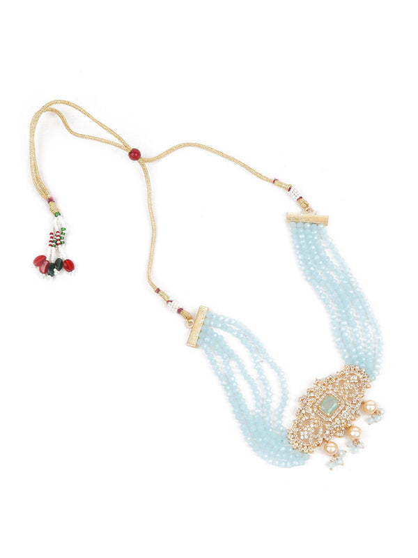 Women's Aqua Blue Beaded Choker Neckpiece - Odette