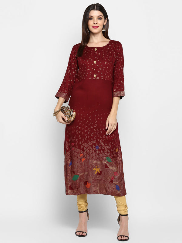 Women's Maroon Printed Kurta By Vbuyz- (1Pc Set)