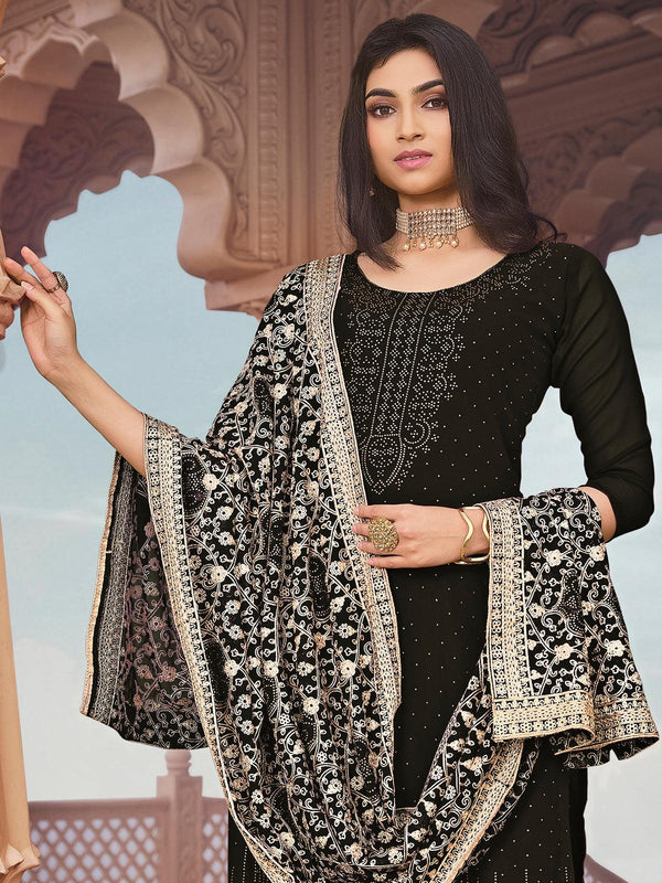 Women's Attractive Black Color Georgette Sharara Suit - Odette