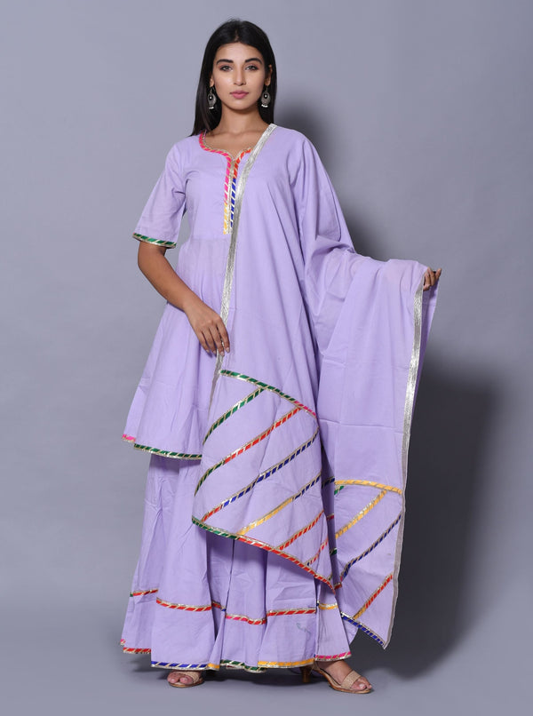 Women's Purple Hand Block Printed Peplum Top & Skirt Set - Saras The Label