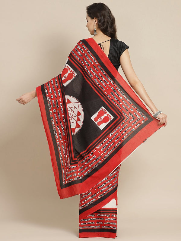 Women's Red Cotton Mulmul Bagru Print Saree - Juniper