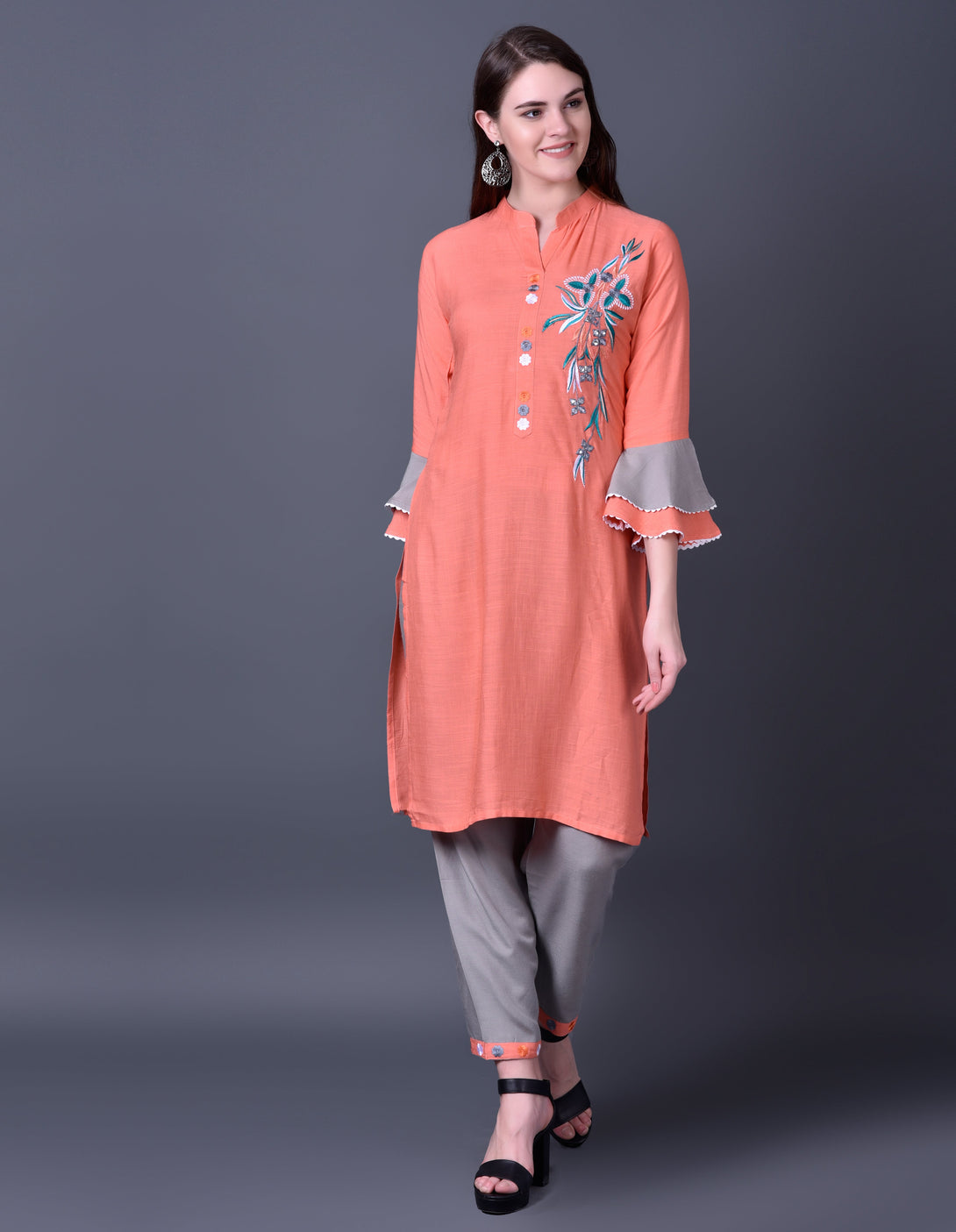 Women's Orange Rayon Kurta And Sharara Set - Noz2Toz