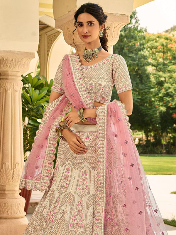 Women's Baby Pink Color Crepe Base Heavy Designer Lehenga - Odette