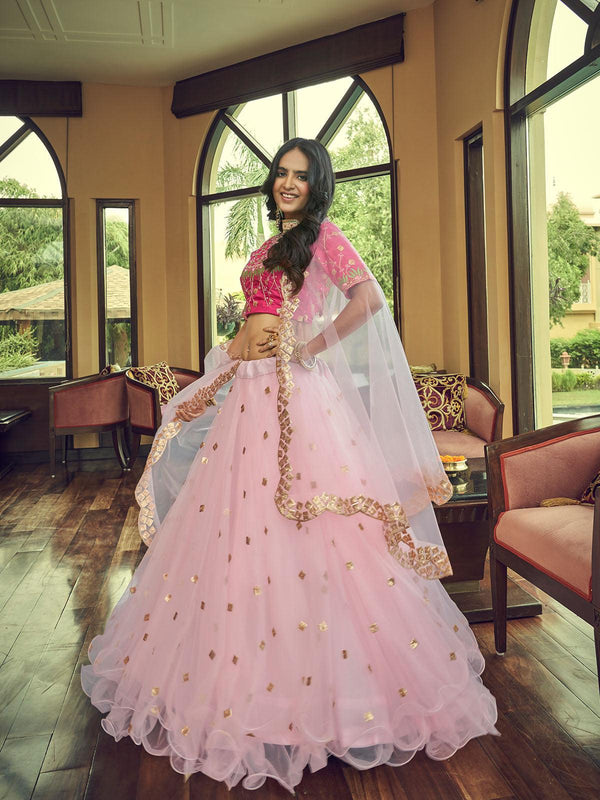 Women's Baby Pink Heavy Net Designer Lehenga Choli - Odette