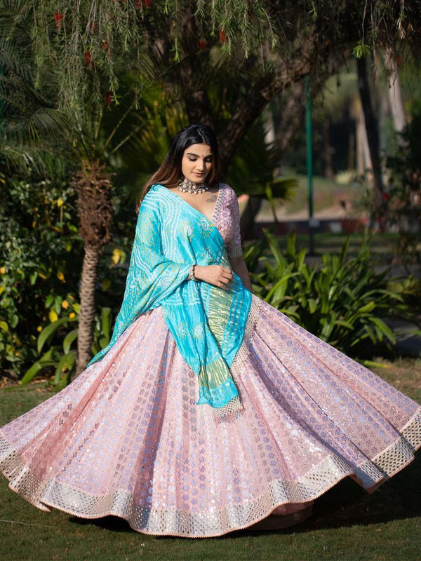 Women's Baby Pink Sassy Lehenga Choli Set - Odette