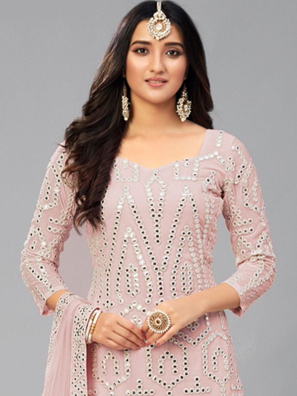 Women's Baby Pink Georgette Sharara Suit Set - Odette