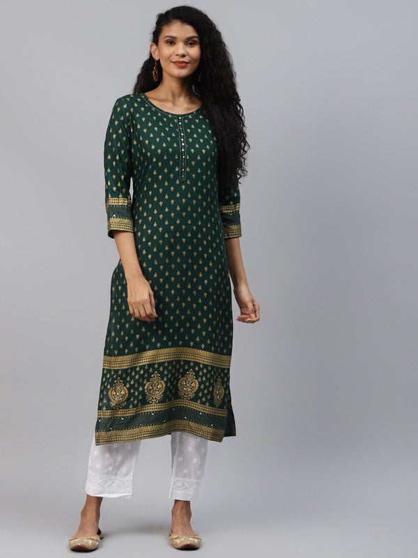 Women's Teal Green Printed Kurta - Yufta