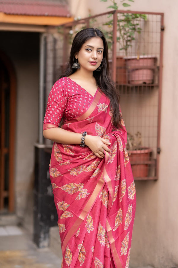 Women's Pink Crepe Printed Saree - A2M