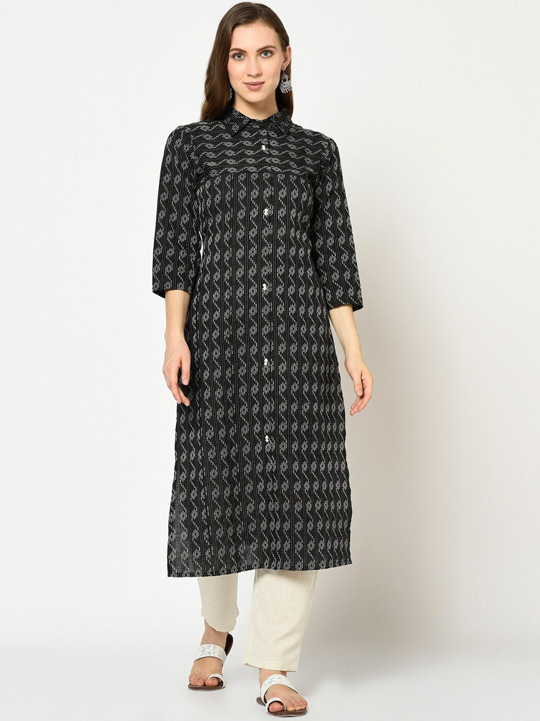 Women's Black & Grey A-Line Kurta - Yufta