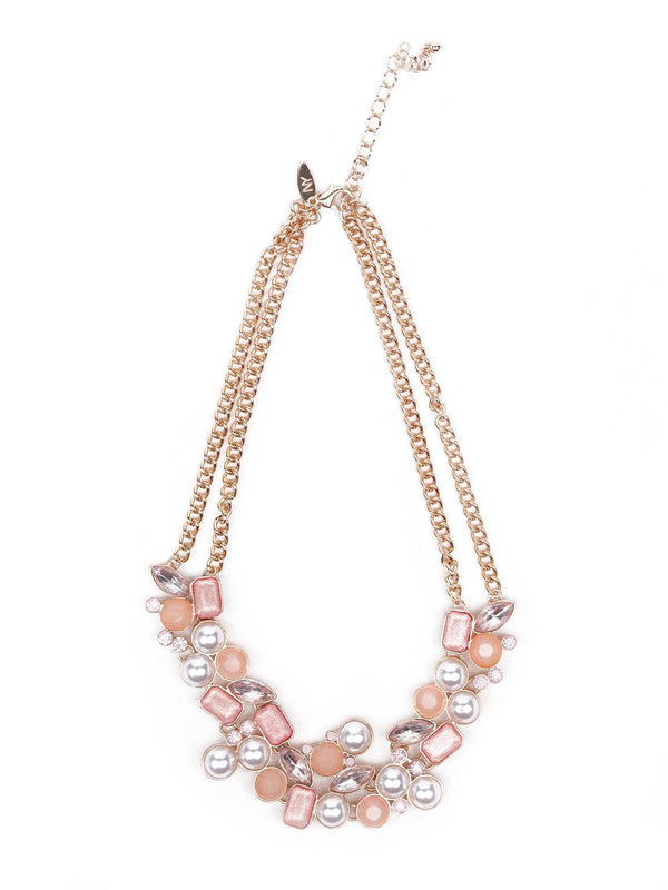 Women's Beads And Pearls Embellished Exquisite Necklace-Peach - Odette