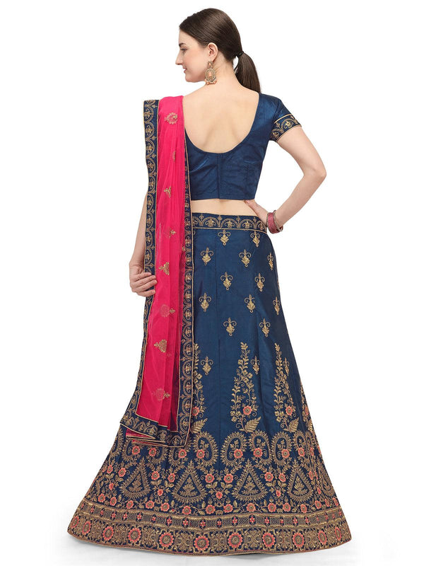 Women's Beautiful Blue Color Satin Silk Lehenga - Odette