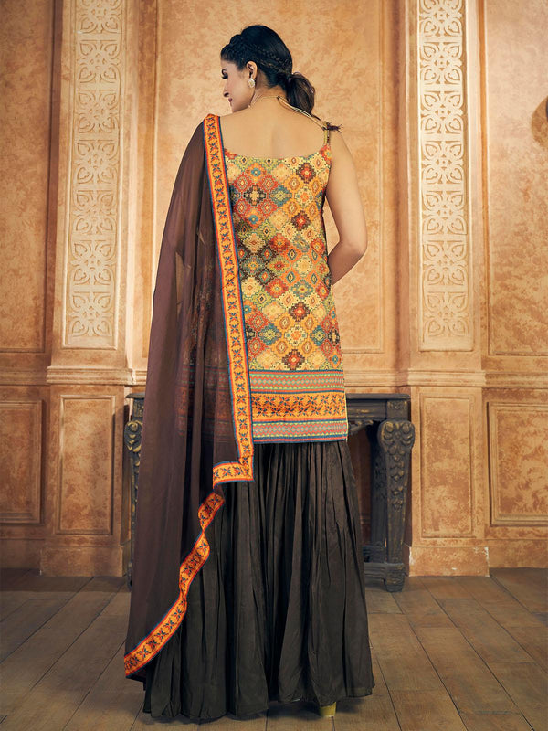 Women's Beautiful Brown Sharara Suit Set - Odette