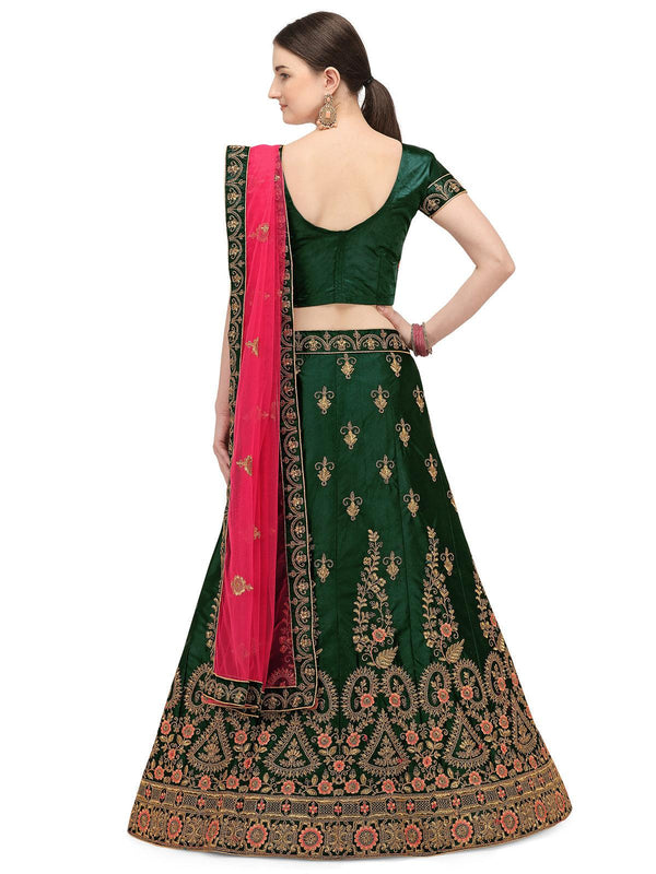 Women's Beautiful Green Color Satin Silk Lehenga - Odette