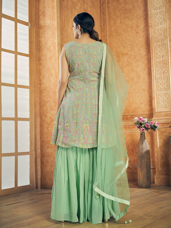 Women's Beautiful Green Sharara Suit Set - Odette