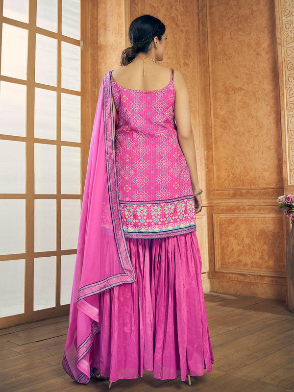 Women's Beautiful Pink Sharara Suit Set - Odette