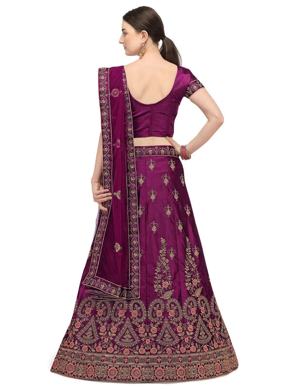 Women's Beautiful Purple Color Satin Silk Lehenga - Odette