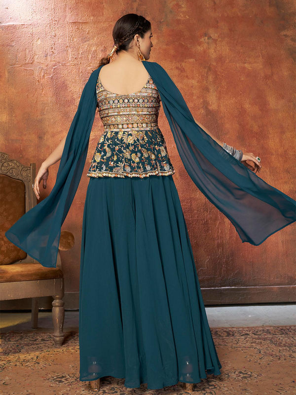 Women's Beautiful Teal Sharara Suit Set - Odette