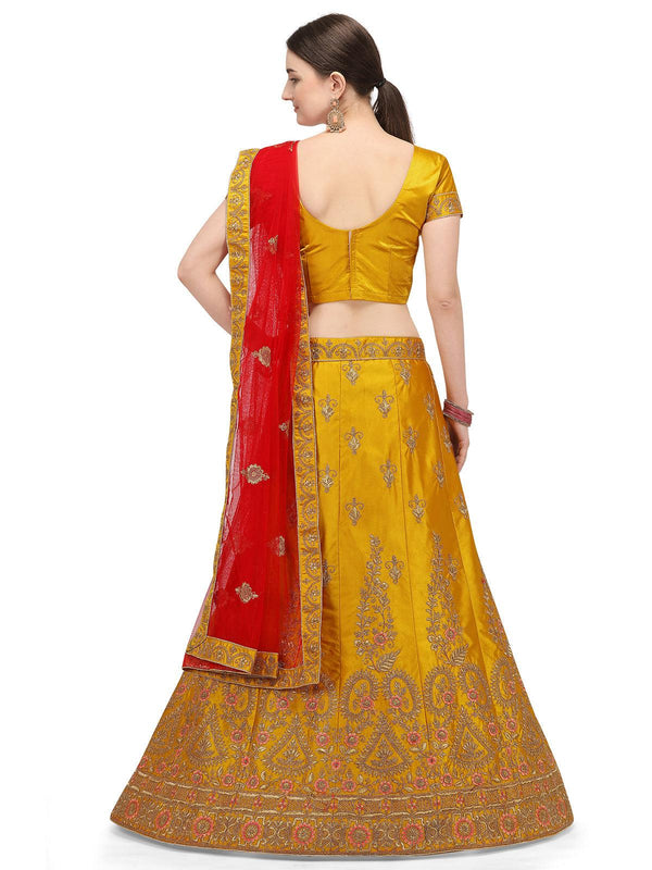 Women's Beautiful Yellow Color Satin Silk Lehenga - Odette