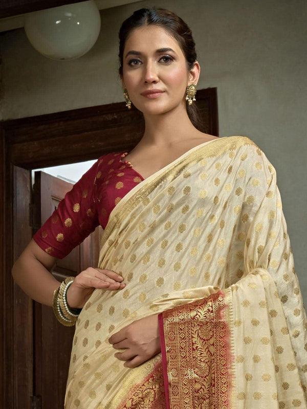 Women's Beige Color Traditional Wear Silk Saree - Odette