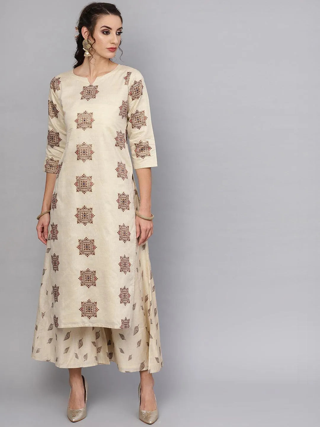 Beige Embroidered Chanderi Kurta Set - Jashvi