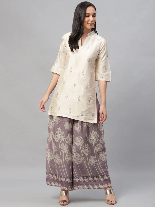 Beige Embroidered Chanderi Kurta Set - Jashvi