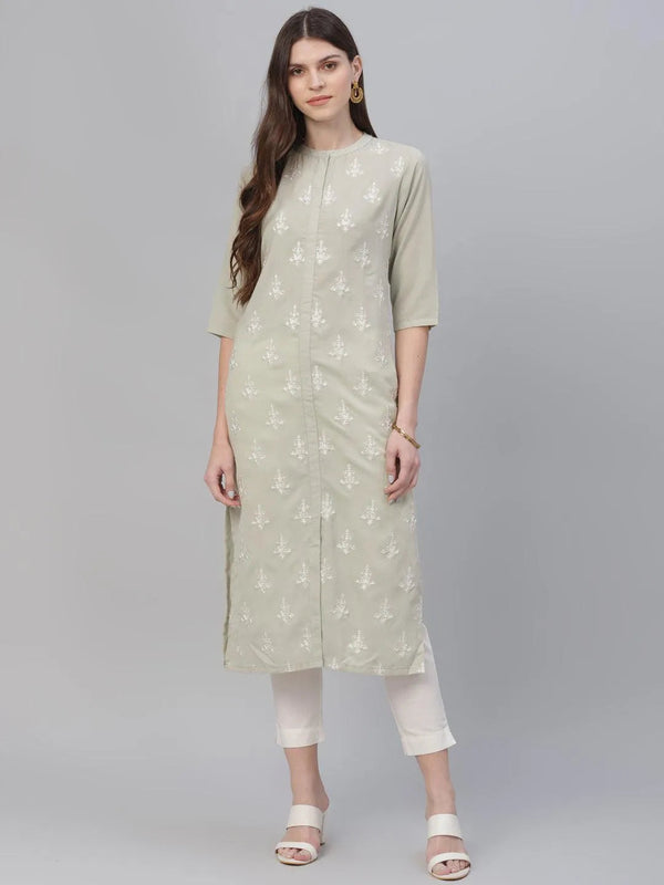 Beige Embroidered Cotton Kurta - Jashvi