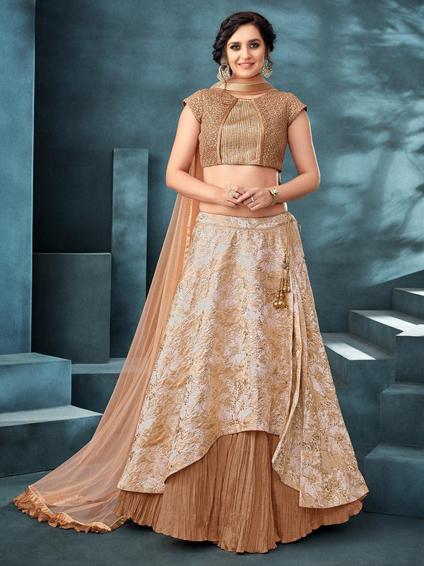 Women's Beige Fancy Jacquard Designer Lehenga Choli - Odette