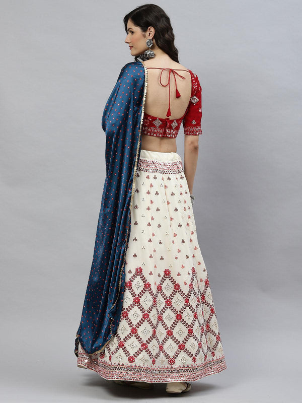 Women's Beige Georgette Sequind Lehenga Choli Set - Odette