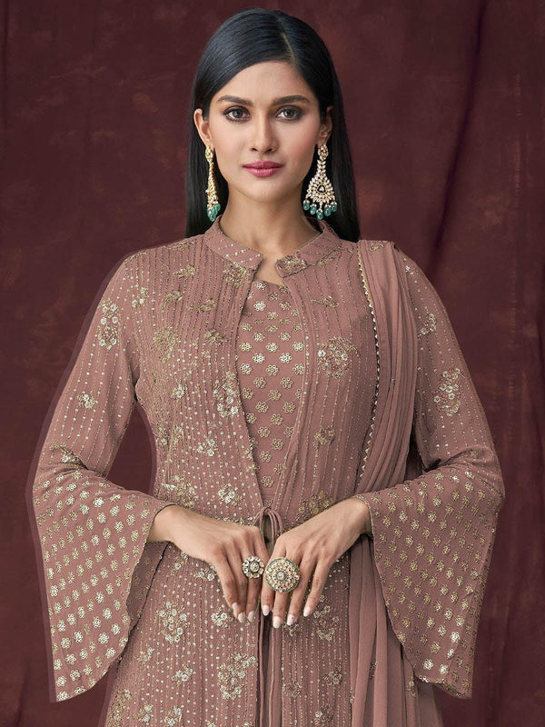 Women's Beige Kurta Set With Overlay - Odette