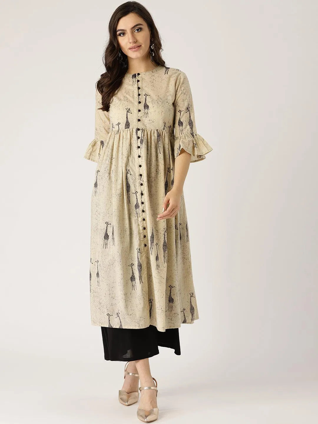 Beige Printed Cotton Kurta - Jashvi