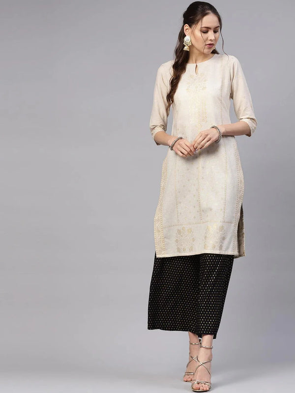 Beige Printed Cotton Kurta - Jashvi