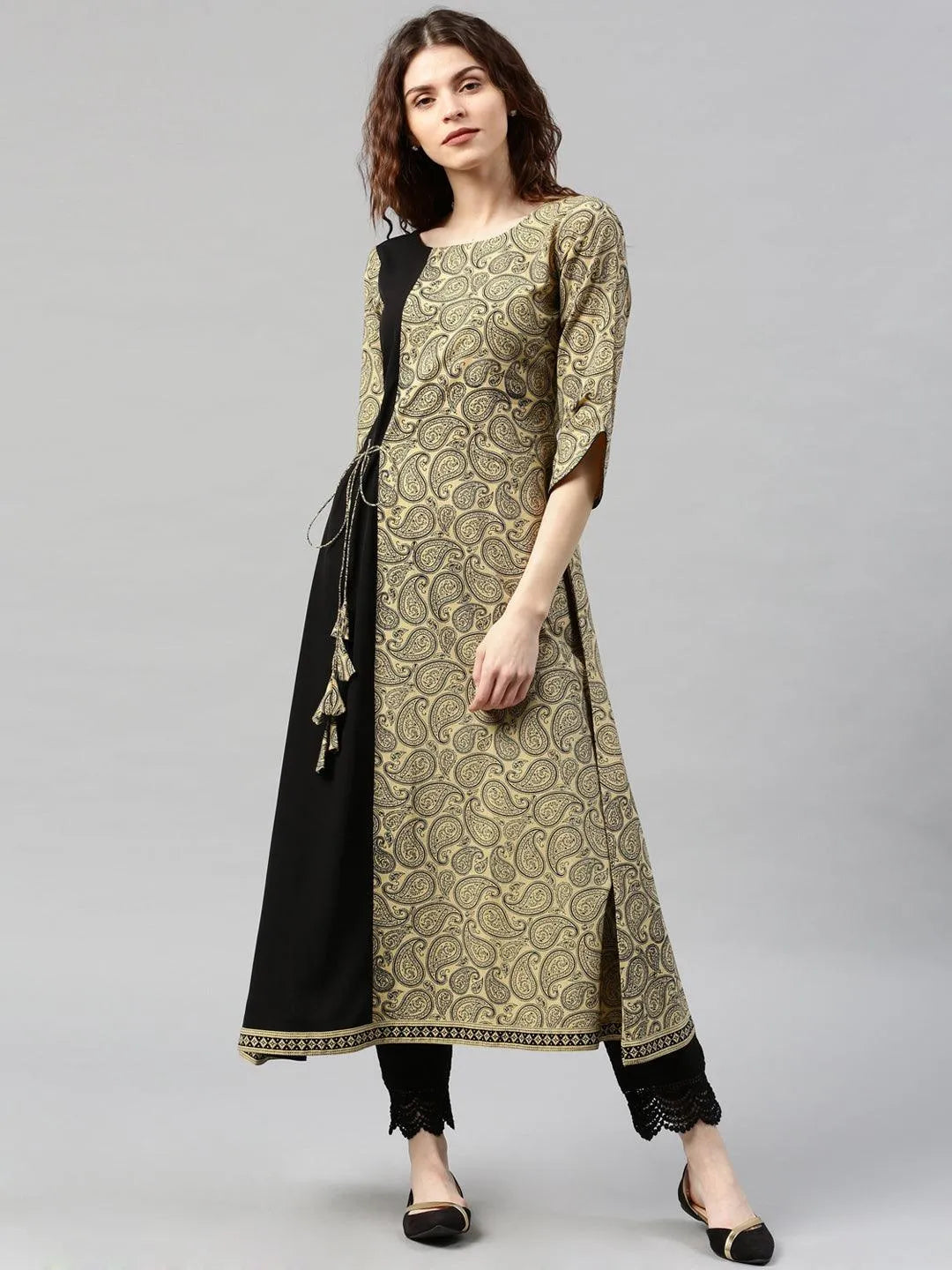 Beige Printed Cotton Kurta - Jashvi