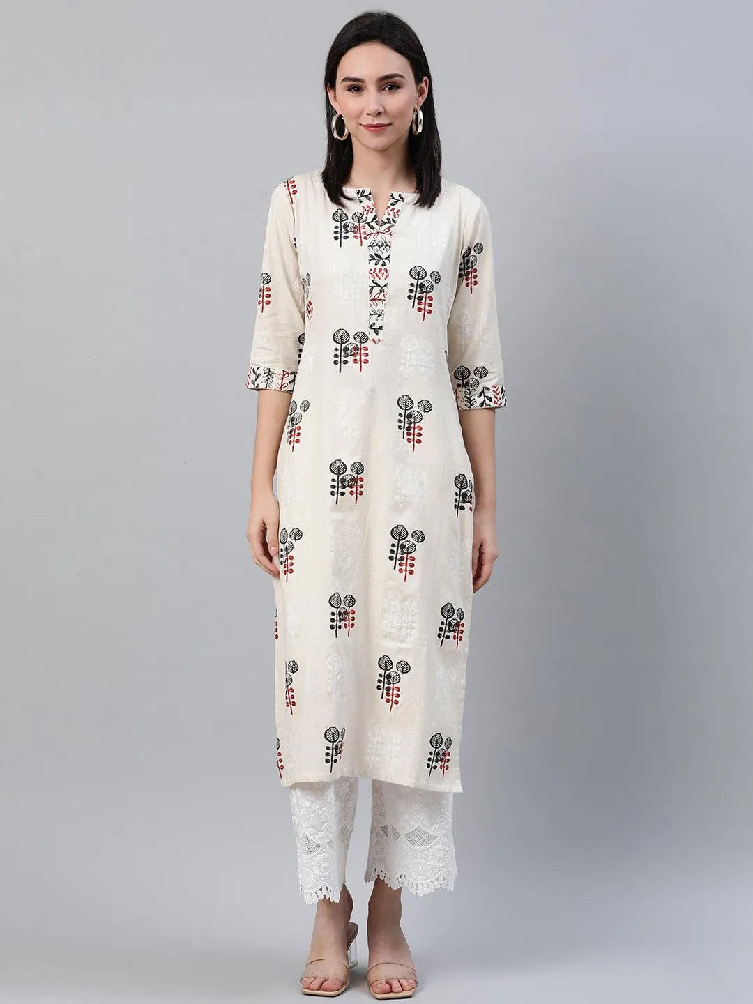 Beige Printed Cotton Kurta - Jashvi