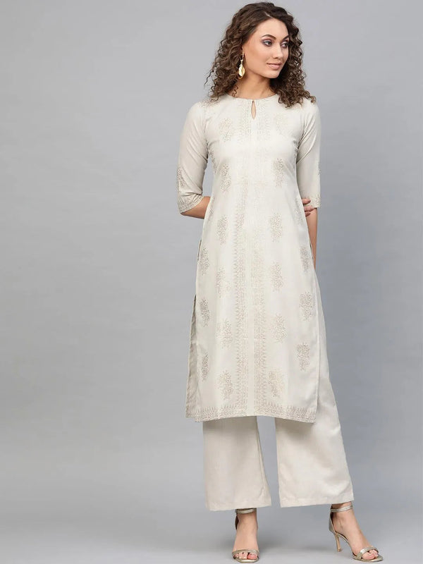 Beige Printed Cotton Kurta - Jashvi