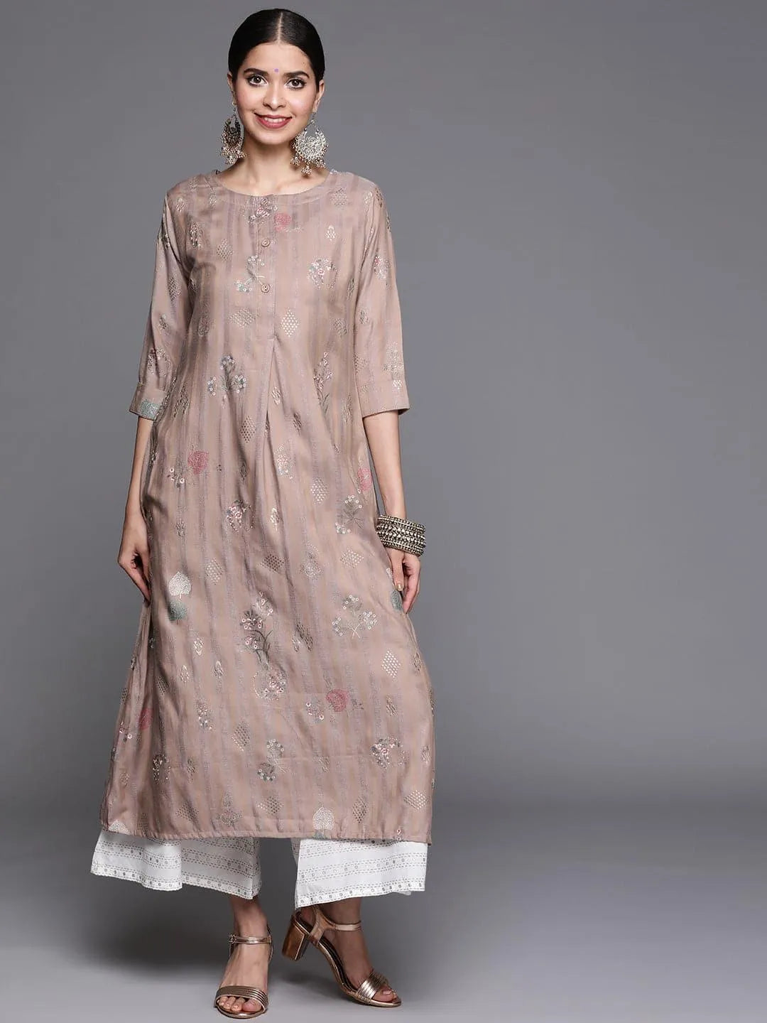 Beige Printed Cotton Silk Kurta - Jashvi