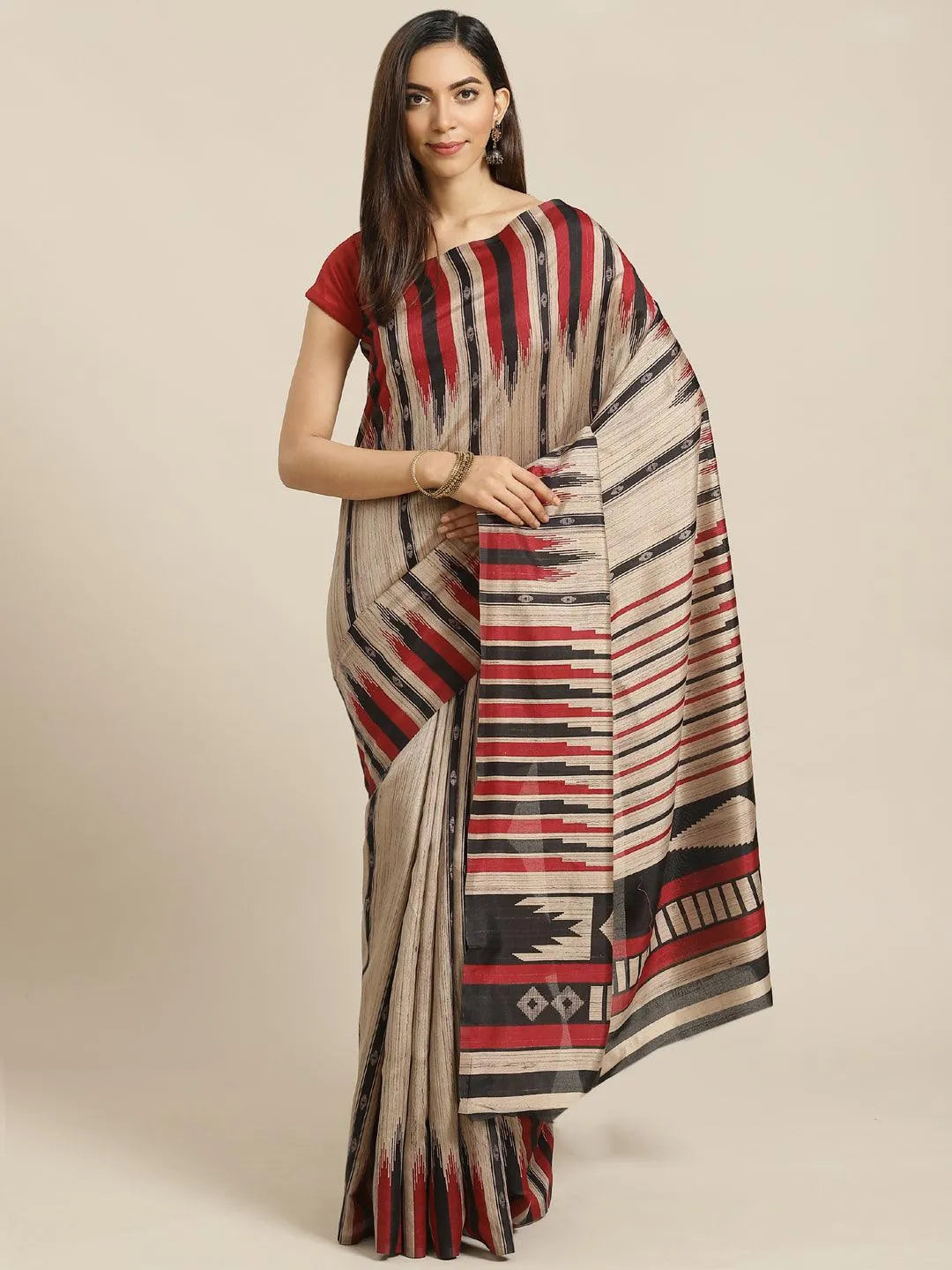 Beige Printed Cotton Silk Saree - Jashvi