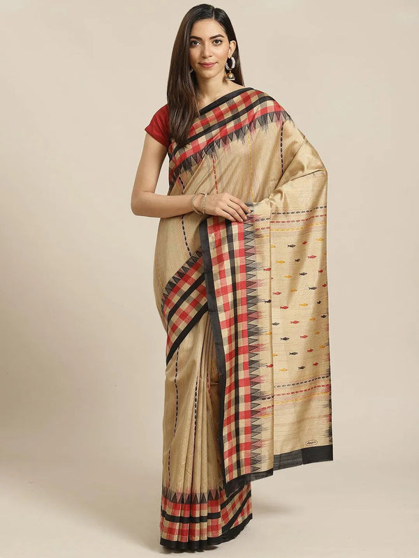 Beige Printed Cotton Silk Saree - Jashvi