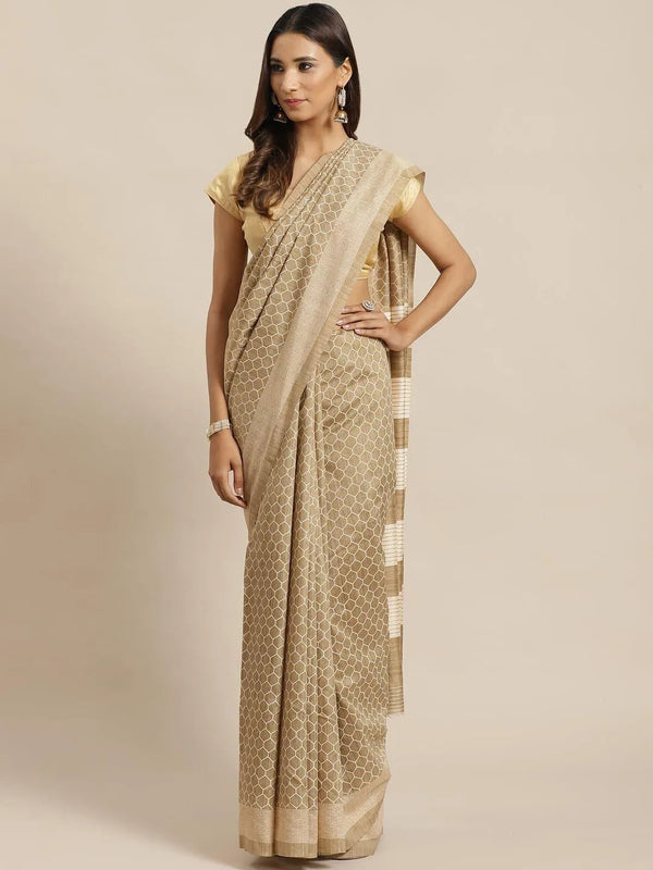 Beige Printed Silk Saree - Jashvi