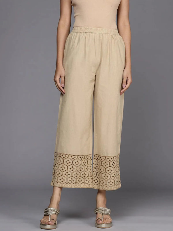 Beige Solid Cotton Palazzos - Jashvi