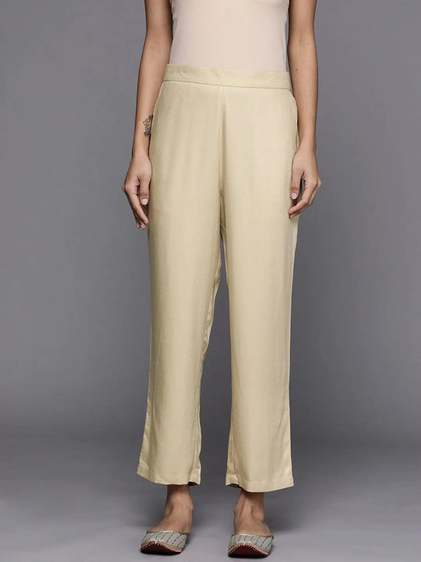 Beige Solid Pashmina Wool Trousers - Jashvi