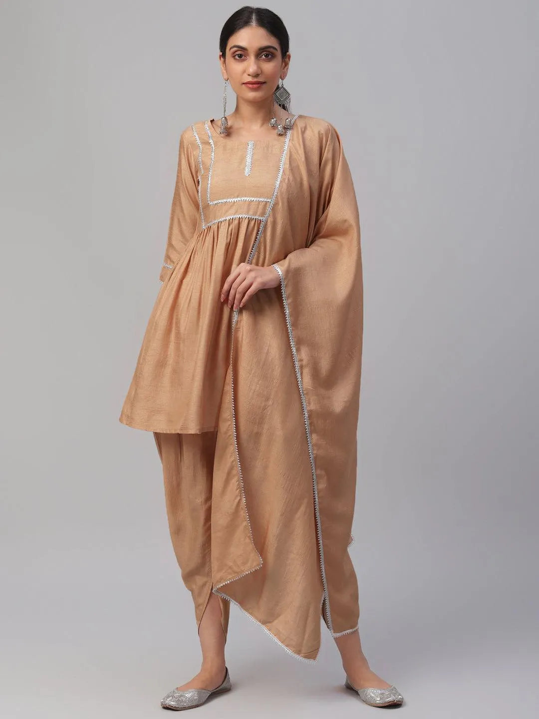 Beige Solid Polyester Suit Set - Jashvi