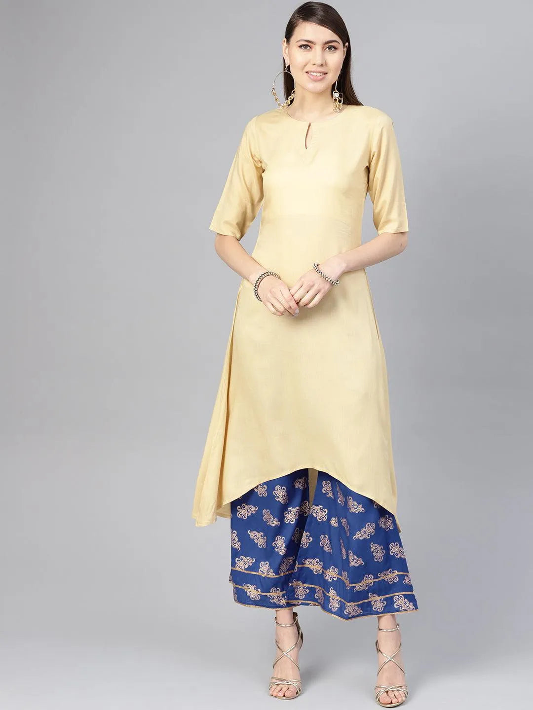 Beige Solid Rayon Kurta Set - Jashvi